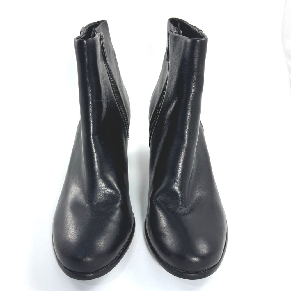 Frye Womens Black Leather Ankle‎ Boots Round Toe Stacked Cone Heel Bootie